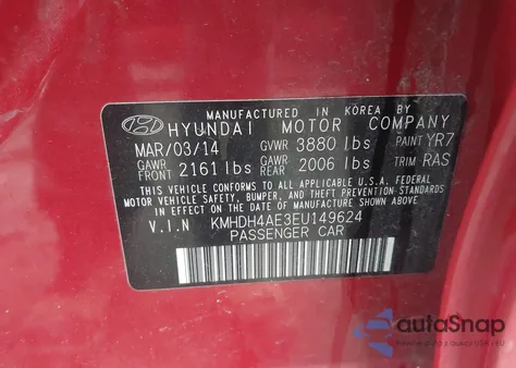 2014 Hyundai Elantra Se из США, поврежденный, VIN KMHDH4AE3EU149624